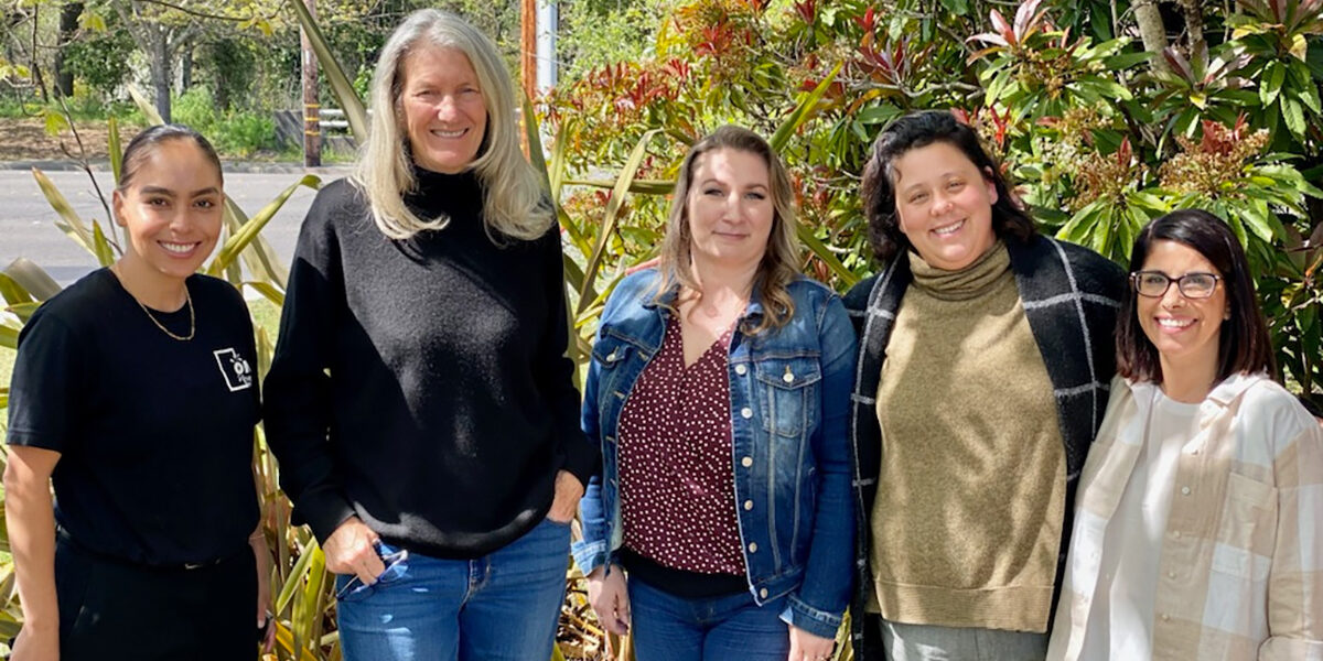 Dr. Daniela Dominguez, Kim Bender, Samantha Guthman, Jade Weymouth and Alma Bowen at the first planning meeting for the Cloverdale Community Wellness Center design process.